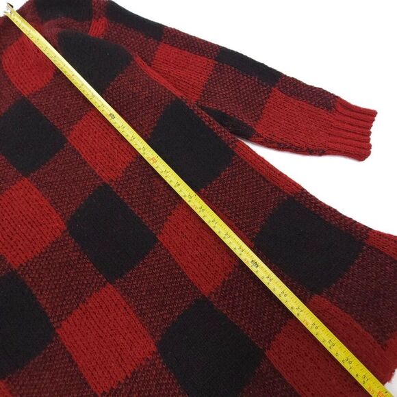 ZARA MAN Mohair Crew Tunic Sweater Red Black Buffalo Check Plaid 90s Grunge Y2k - Picture 6 of 7
